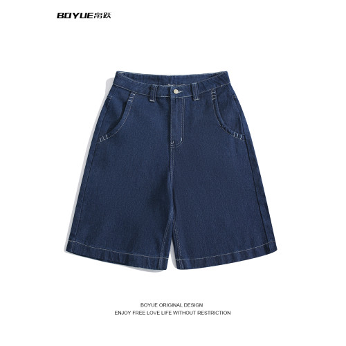 BOYUE帛躍設計感刺綉直筒牛仔短褲男美式高街潮流時尚ins五分褲男