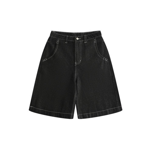 BOYUE帛躍設計感刺綉直筒牛仔短褲男美式高街潮流時尚ins五分褲男