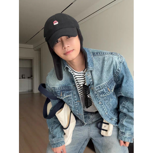 藍色短款牛仔外套男女秋季美式復古廓形百搭cleanfit水洗繙領夾克