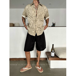 OXFREAK「老錢風 天絲亞麻」純色休閒短褲男薄款直筒寬鬆五分中褲