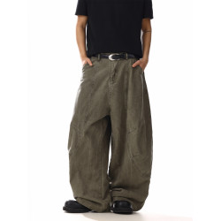 美式復古做舊水洗寬鬆彎刀褲男女痞帥高街寬鬆休閒直筒濶腿工裝褲