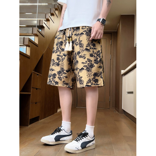 短褲男士夏季薄款寬鬆冰絲五分褲潮流新中式國風紥染棉麻休閒褲子