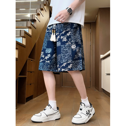 短褲男士夏季薄款寬鬆冰絲五分褲潮流新中式國風紥染棉麻休閒褲子