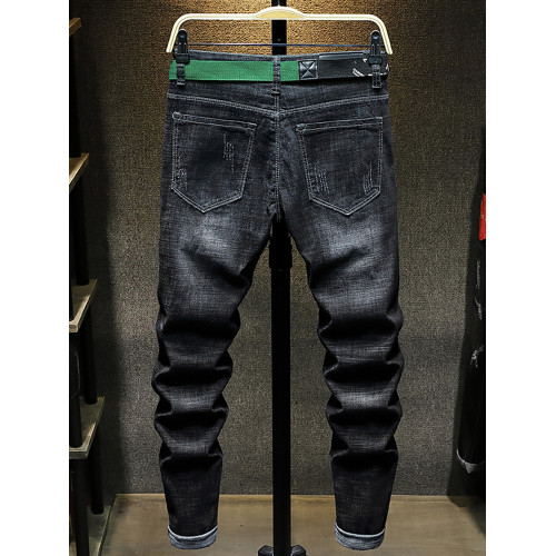 秋季新款潮牌破洞黑色新塘牛仔褲男士寬鬆直筒韓版潮流高彈力褲子