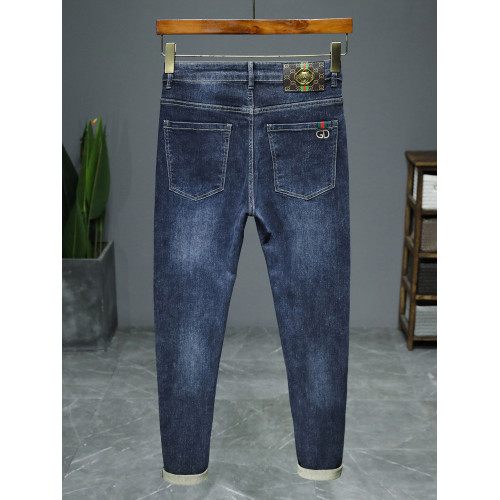 秋季新款潮牌破洞黑色新塘牛仔褲男士寬鬆直筒韓版潮流高彈力褲子