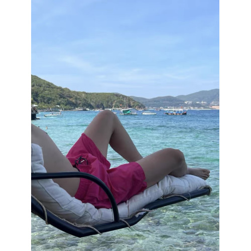 夏日海邊沙灘“小螃蟹”刺綉速乾五分褲男運動健身不過膝短褲情侶