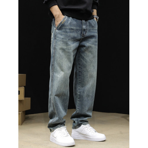 潮牌直筒牛仔褲男秋冬2025新款寬鬆大碼男士長褲錐形高級加絨褲子