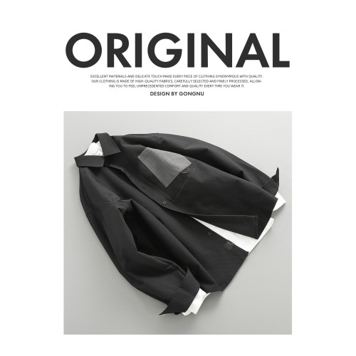 秋季日系復古 潮牌設計感撞色貼袋休閒百搭寬鬆長袖襯衫 男