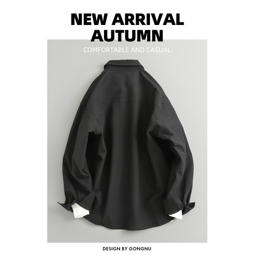 秋季日系復古 潮牌設計感撞色貼袋休閒百搭寬鬆長袖襯衫 男