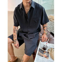 OXFREAK「老錢風 亞麻混紡」卡其色短褲男夏季薄款寬鬆直筒五分褲