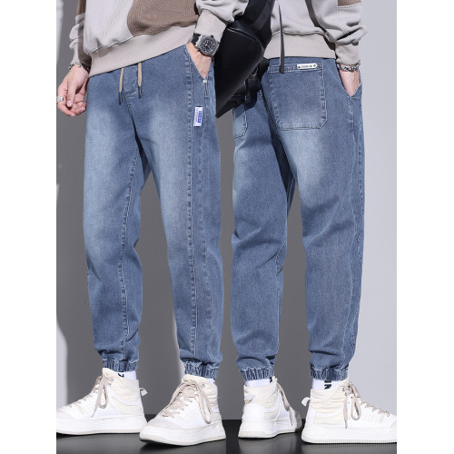 加絨牛仔褲男士2025新款秋季工裝哈倫束腳休閒青少年褲子男秋冬款