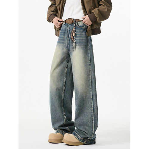 cleanfit復古牛仔褲男款春秋夏季水洗高街寬鬆直筒褲痞帥濶腿褲子