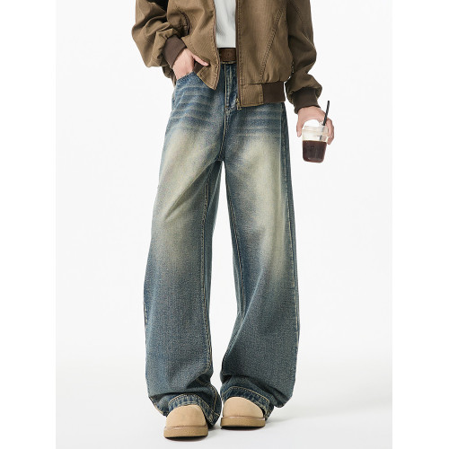 cleanfit復古牛仔褲男款春秋夏季水洗高街寬鬆直筒褲痞帥濶腿褲子