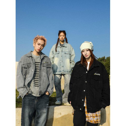 清 MANYSTON美式復古牛仔外套男款春秋季潮牌高級感繙領休閒夾克