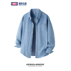 GENIOLAMODE美式日系復古做舊長袖襯衫男士秋季純棉牛仔外套上衣