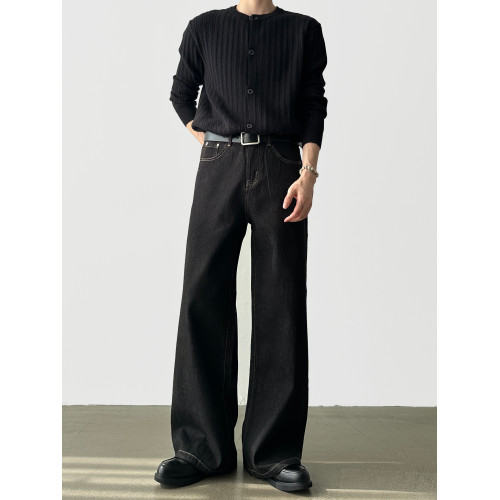 A6 studio秋季不掉色原牛A字濶腿牛仔褲男直筒寬鬆休閒通勤褲子