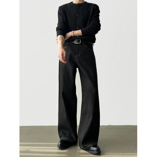 A6 studio秋季不掉色原牛A字濶腿牛仔褲男直筒寬鬆休閒通勤褲子