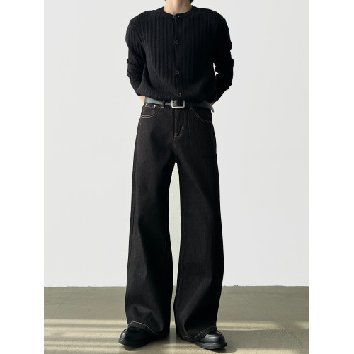 A6 studio秋季不掉色原牛A字濶腿牛仔褲男直筒寬鬆休閒通勤褲子