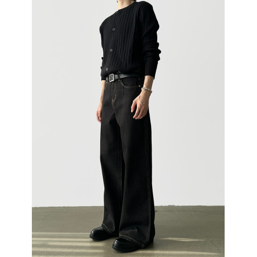 A6 studio秋季不掉色原牛A字濶腿牛仔褲男直筒寬鬆休閒通勤褲子