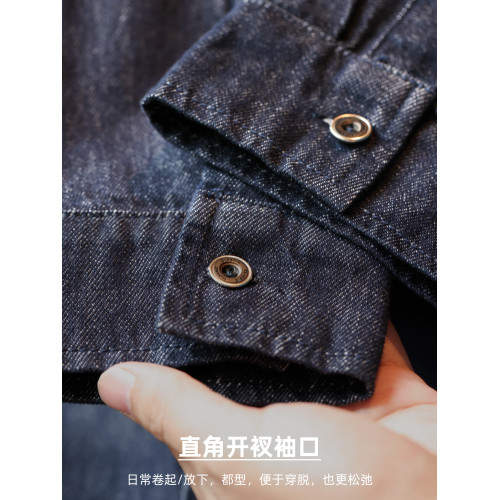 BGYO鹿起 重磅丹甯酵洗牛仔襯衫男美式復古繙領通勤長袖襯衣外套