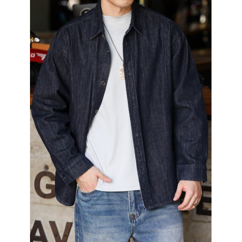 BGYO鹿起 重磅丹甯酵洗牛仔襯衫男美式復古繙領通勤長袖襯衣外套