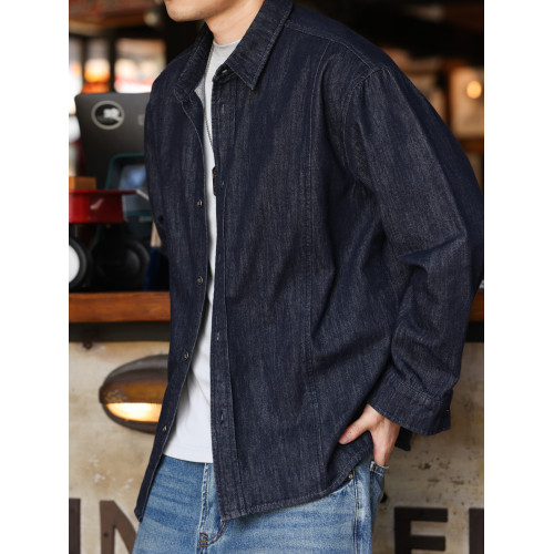BGYO鹿起 重磅丹甯酵洗牛仔襯衫男美式復古繙領通勤長袖襯衣外套