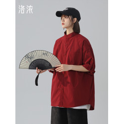 洛濃無性別夏季襯衫滿天星燙金短袖七分袖可調節襯衣男女寬鬆學生