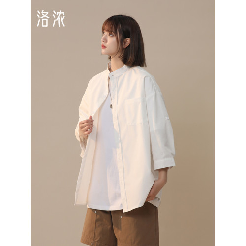 洛濃無性別夏季襯衫滿天星燙金短袖七分袖可調節襯衣男女寬鬆學生