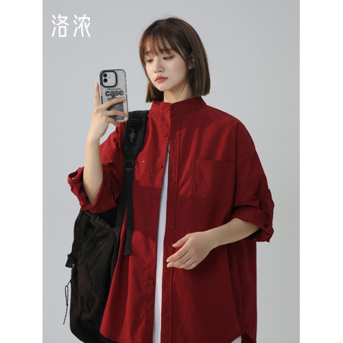 洛濃無性別夏季襯衫滿天星燙金短袖七分袖可調節襯衣男女寬鬆學生