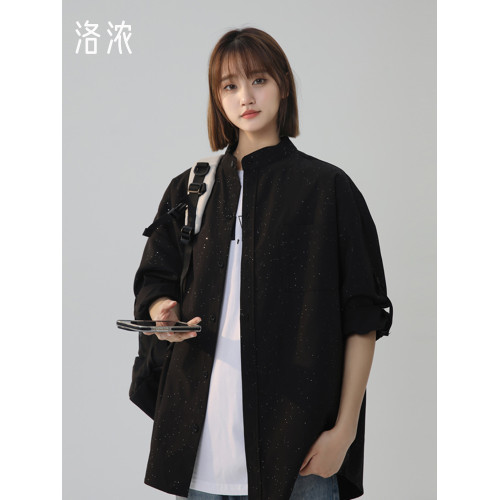 洛濃無性別夏季襯衫滿天星燙金短袖七分袖可調節襯衣男女寬鬆學生