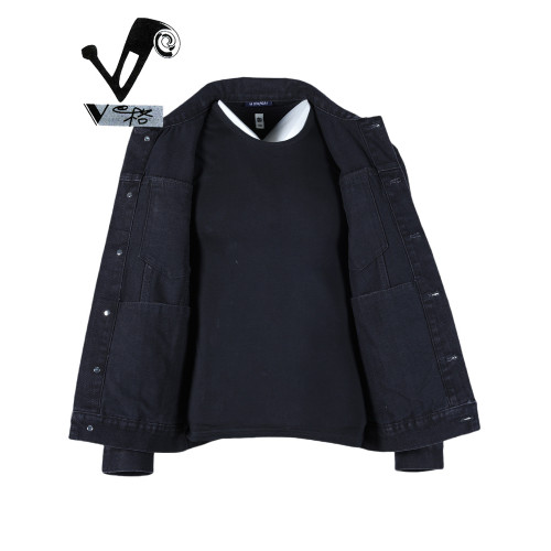 V格黑色牛仔外套男寬鬆夾克2025秋季新款休閒百搭大碼牛仔衣男潮