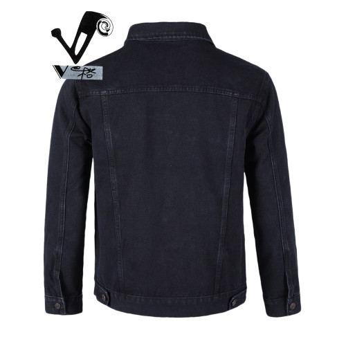 V格黑色牛仔外套男寬鬆夾克2025秋季新款休閒百搭大碼牛仔衣男潮