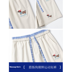 WASSUP KOI臘腸狗刺綉美式運動短褲男夏季寬鬆運動休閒五分沙灘褲