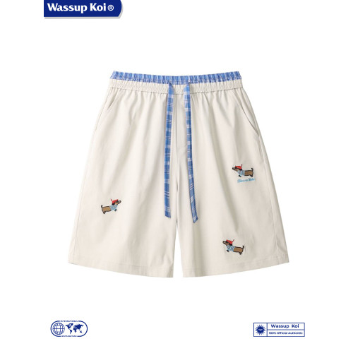 WASSUP KOI臘腸狗刺綉美式運動短褲男夏季寬鬆運動休閒五分沙灘褲