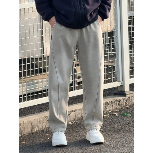 美式重工水洗牛仔褲男款潮牌寬鬆復古男褲拼接彎刀濶腿牛仔褲男款