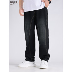 2025春秋新款牛仔褲男士寬鬆加肥加大碼直筒濶腿褲子休閒百搭胖子