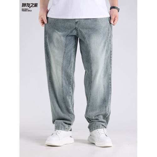 2025春秋新款牛仔褲男士寬鬆加肥加大碼直筒濶腿褲子休閒百搭胖子