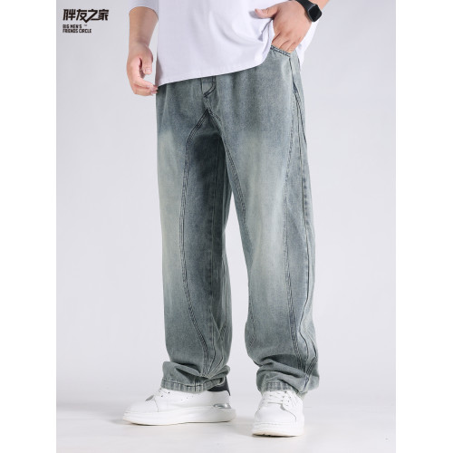 2025春秋新款牛仔褲男士寬鬆加肥加大碼直筒濶腿褲子休閒百搭胖子