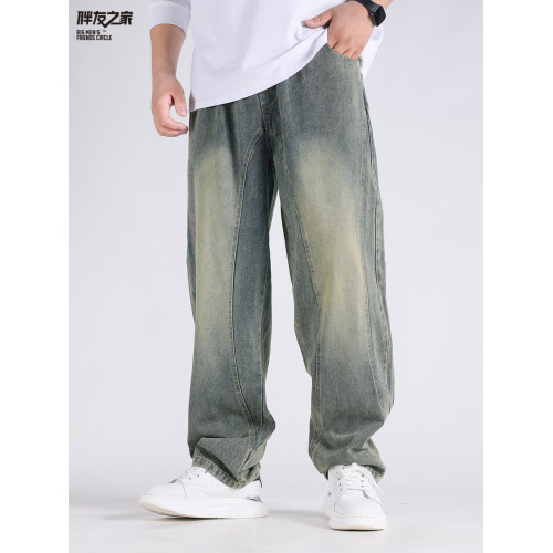 2025春秋新款牛仔褲男士寬鬆加肥加大碼直筒濶腿褲子休閒百搭胖子