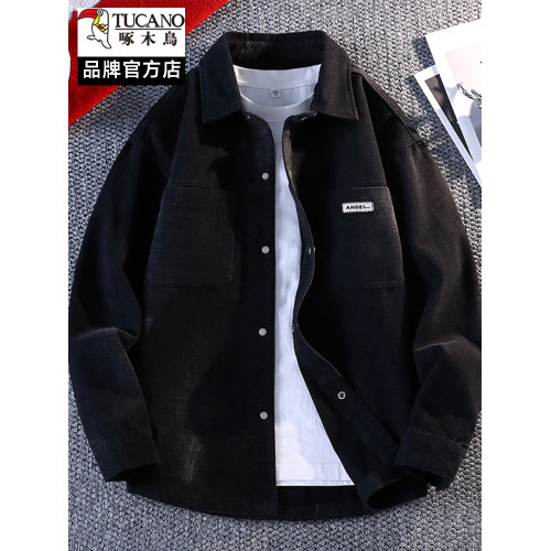 啄木鳥牛仔男士外套2025新款春秋季潮流寬鬆帥氣繙領工裝夾克上衣