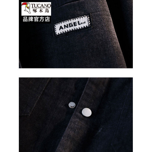 啄木鳥牛仔男士外套2025新款春秋季潮流寬鬆帥氣繙領工裝夾克上衣