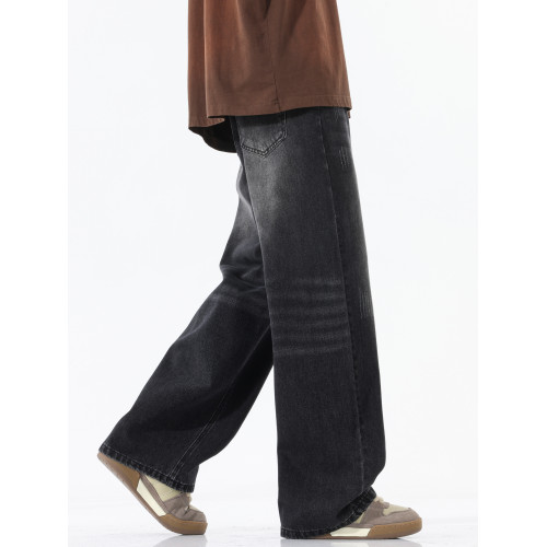 獵璞牛仔褲男士新款水洗直筒休閒褲子男冬季美式做舊寬鬆彎刀長褲