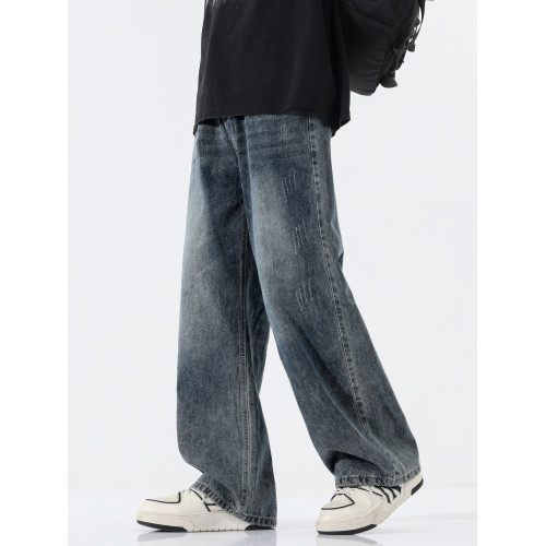 獵璞牛仔褲男士新款水洗直筒休閒褲子男冬季美式做舊寬鬆彎刀長褲