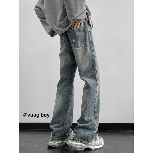 美式高街cleanfit微喇牛仔褲男士春秋季2025新款寬鬆直筒休閒褲子