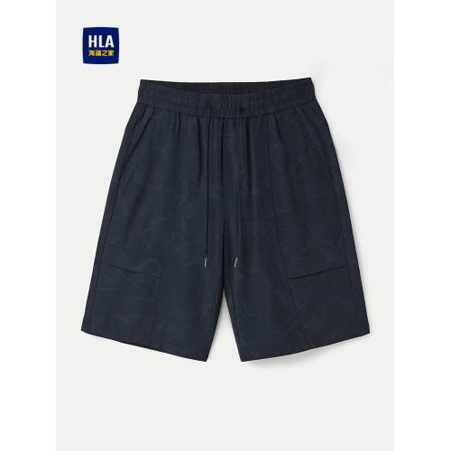 HLA/海瀾之家抽繩系帶休閒中褲春夏男印花寬鬆水洗五分短褲子男