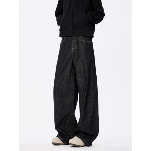 美式復古cleanfit濶腿牛仔褲男潮牌新款寬鬆垂感直筒休閒拖地長褲