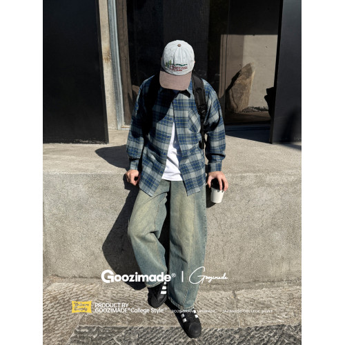 GOOZI MADE美式水洗牛仔褲男冬季直筒彎刀褲男生寬鬆濶腿休閒褲子