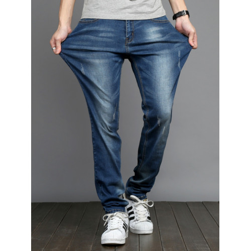 秋冬季牛仔褲男士超高彈力修身小腳加肥加大碼潮胖子男褲顯瘦加絨