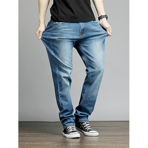 秋冬季牛仔褲男士超高彈力修身小腳加肥加大碼潮胖子男褲顯瘦加絨