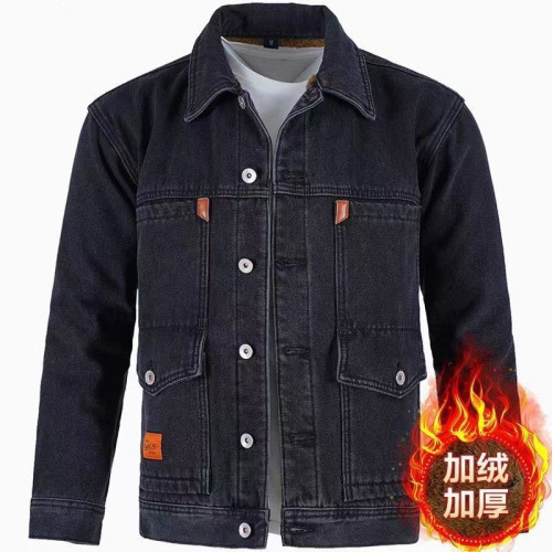 牛仔外套男工地乾活電銲工作服上衣防燙耐磨多口袋工裝美式外套